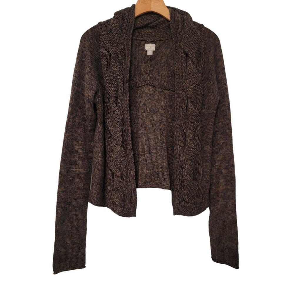 CONVERSE ONE STAR Womens Cardigan Wrap Sweater Brown Black Sz M Twist‎ Trim